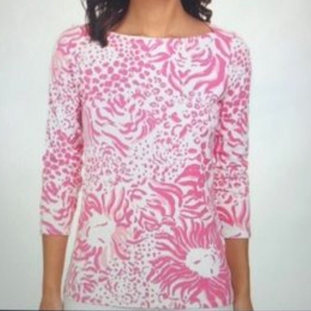 Lilly Pulitzer boat neck lion print 3/4 sleeves